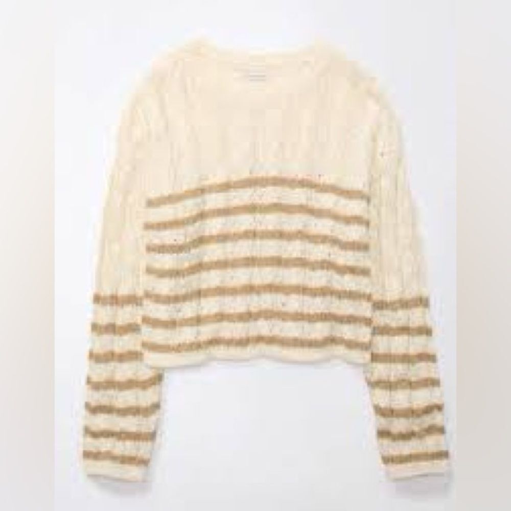 American Eagle Oversized Dreamspun Mock Neck Sweater Beige striped M NWT in‎ pkg